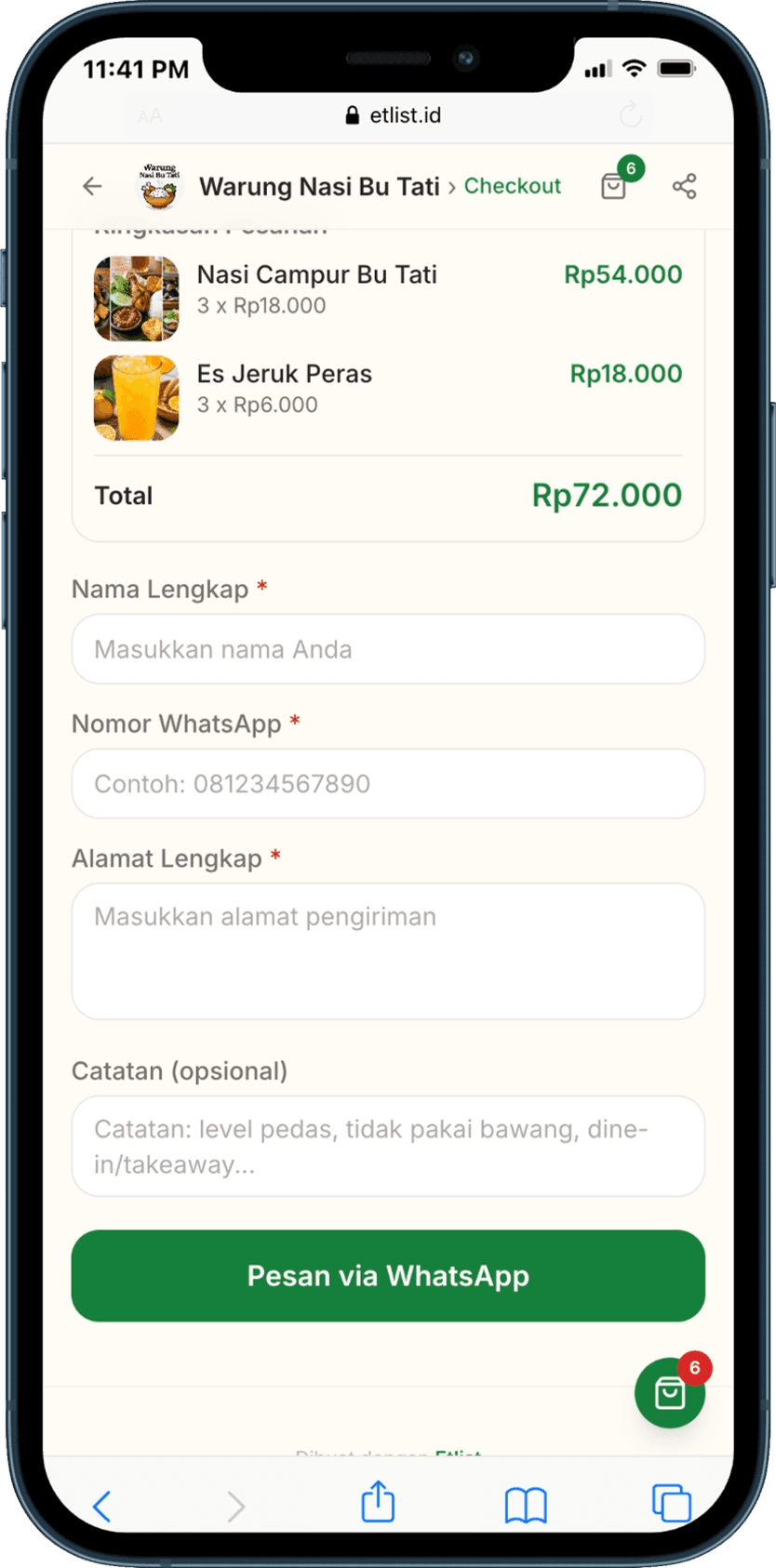 Tampilan Etlist 5